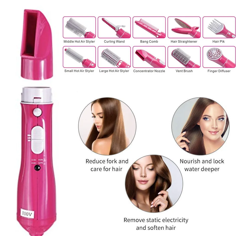 

Hair Dryer Styling Tools For Home Nozzle Hot Air Brush Hot Comb Curler Salon 10 In 1 Styling Brushes Hot Comb Hair Straightener