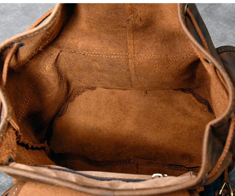 Men's Backpack Large Capacity Male Leather Travel Backpacks Drawstring Bag Retro Classic Original Handmade Crazy Horse | Багаж и сумки