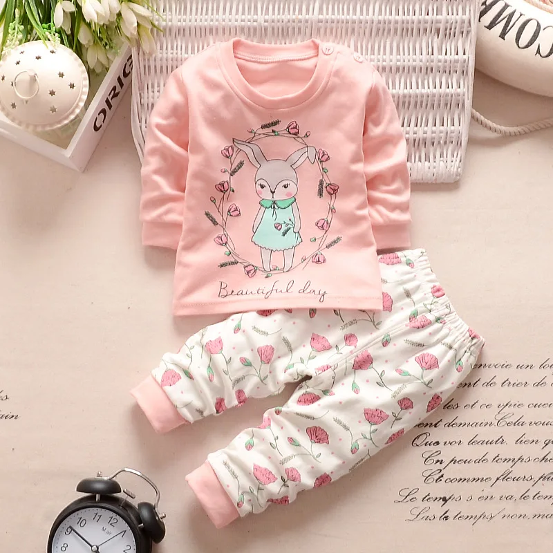 2021 New Spring Autumn Baby Boys Girls Clothing Sets Tracksuit 2PCS Cotton Sport Suit Cartoon T-Shirt+Pants Kids Clothes 