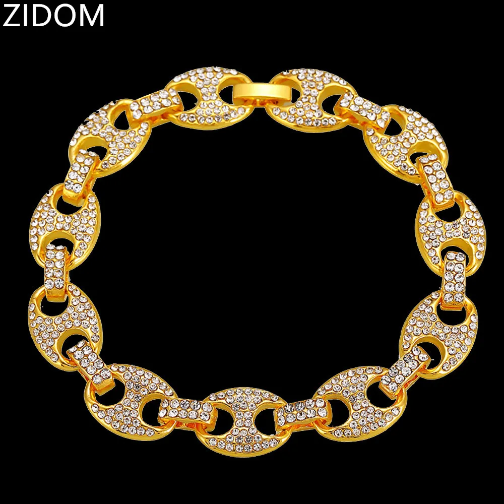 Мужской браслет в стиле хип хоп со льдом виде кофейных зерен украшенный стразами