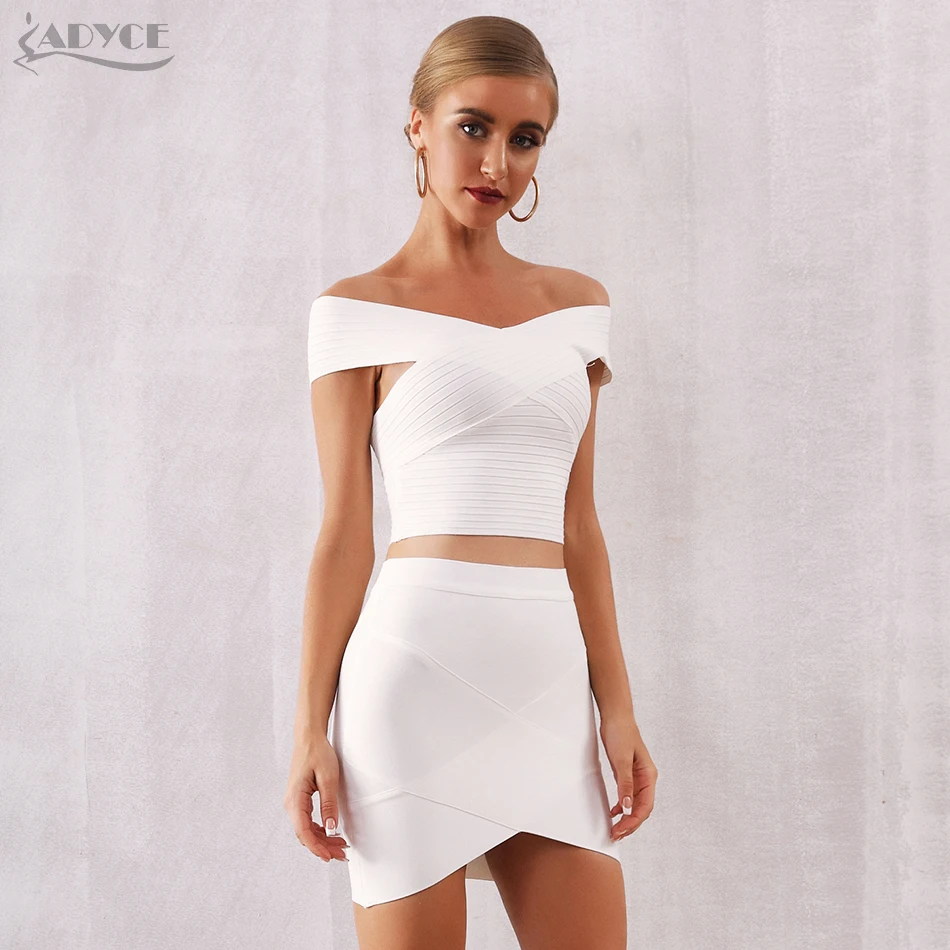 Женский вечерний комплект с топом и юбкой ADYCE белый облегающий из 2 предметов