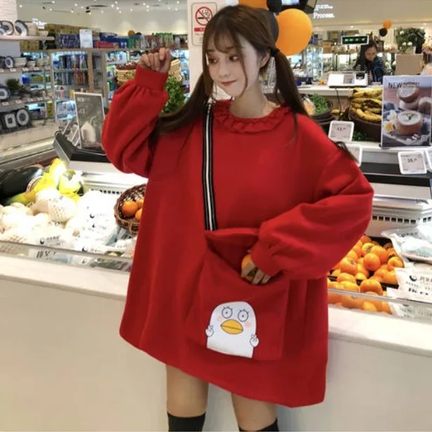 Милые осенние женские толстовки водолазка с мультяшным принтом кофты Harajuku