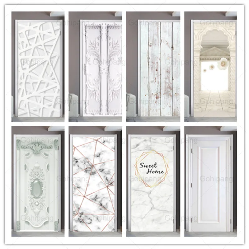 

Pvc Waterproof Door Sticker White Wood Self-Adhesive Wallpaper Doors Renovation Living Room Bedroom Decor Peel and Stick Poster