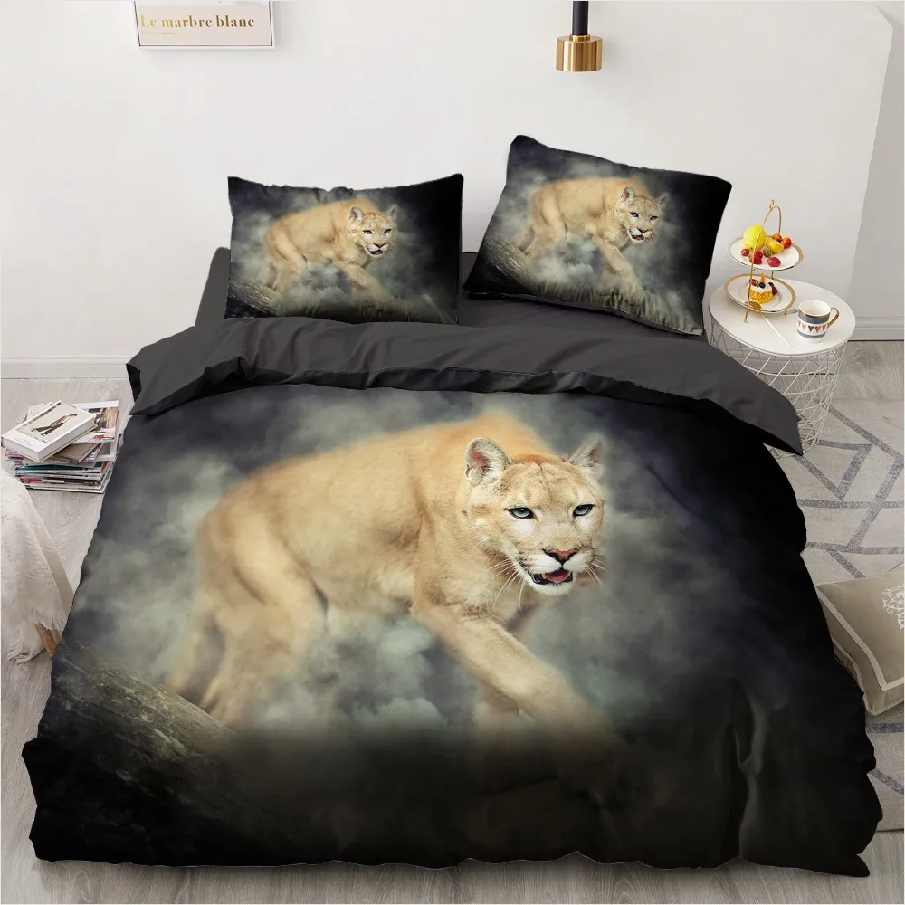 

Leopard Duvet Cover Sets Custom Design Gray Comforther Covers Pillow Slip Full Queen Super King Twin Size 3D Animal Bedclothes