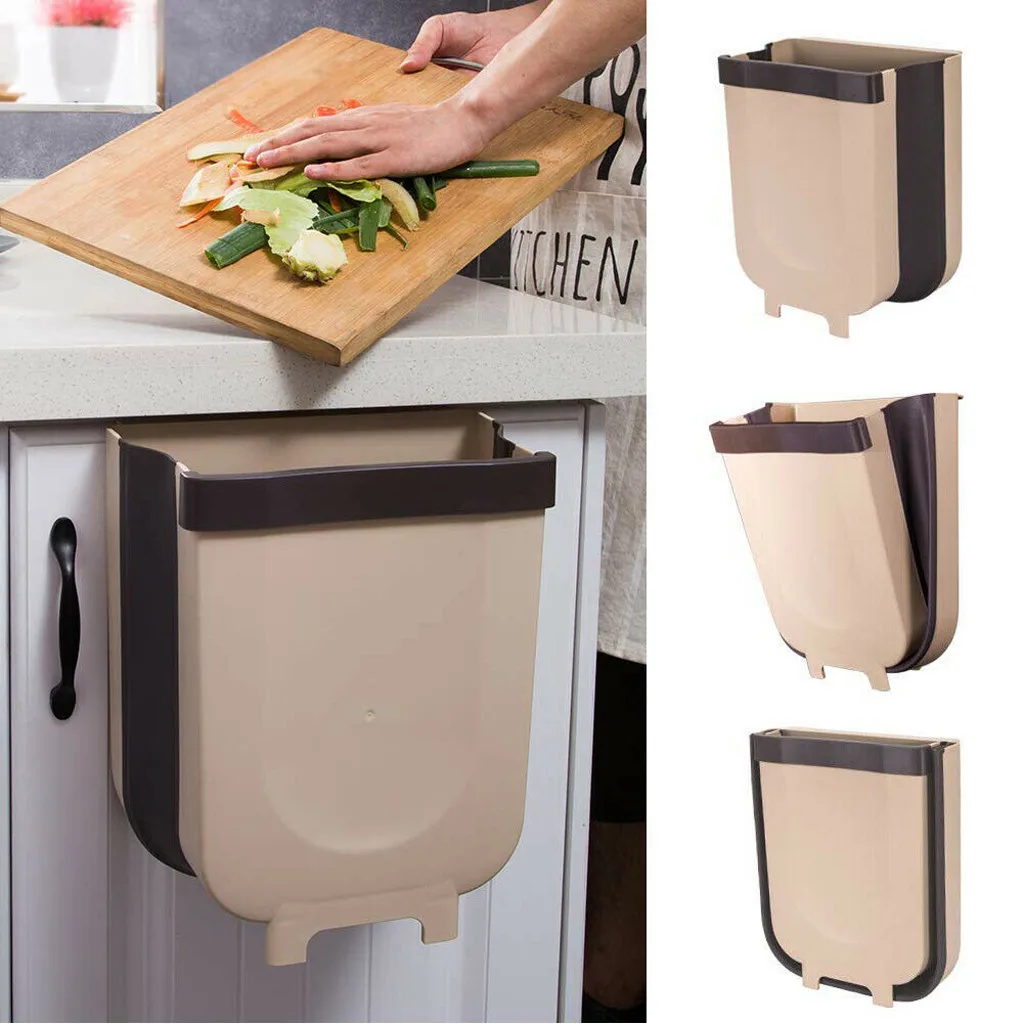 

Kitchen Cabinet Door Hanging Trash Can Garbage Can Folding Waste Bins Kitchen Hanging Collapsible Dry Wet Separation Trash Can
