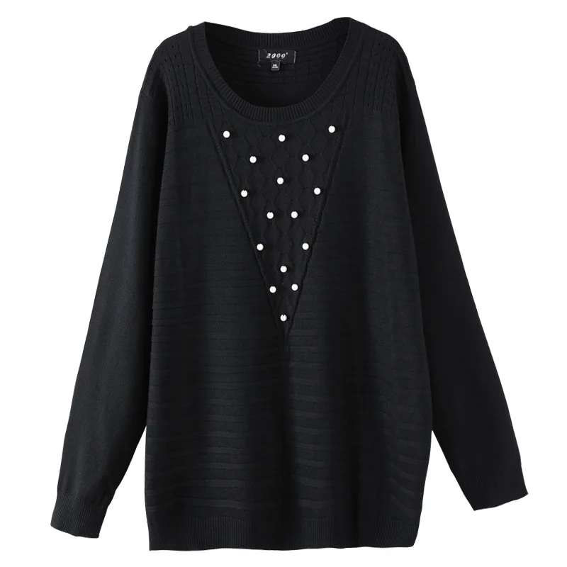 

Spring Autumn 4XL To 10XL Plus Size Sweater Women Tops Beading Striped Long Sleeve Oversized Casual Sweaters Outerwear T26239T