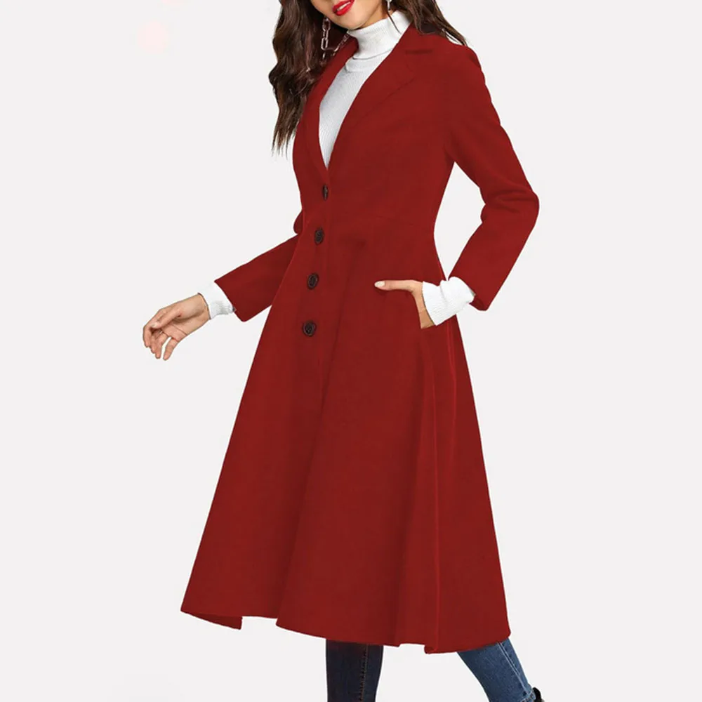 

Coat Jacket Women Fashion Autumn Winter Long Coats Female Elegant Plaid Solid Color Basic Outerwear Overcoat Office Lady Work