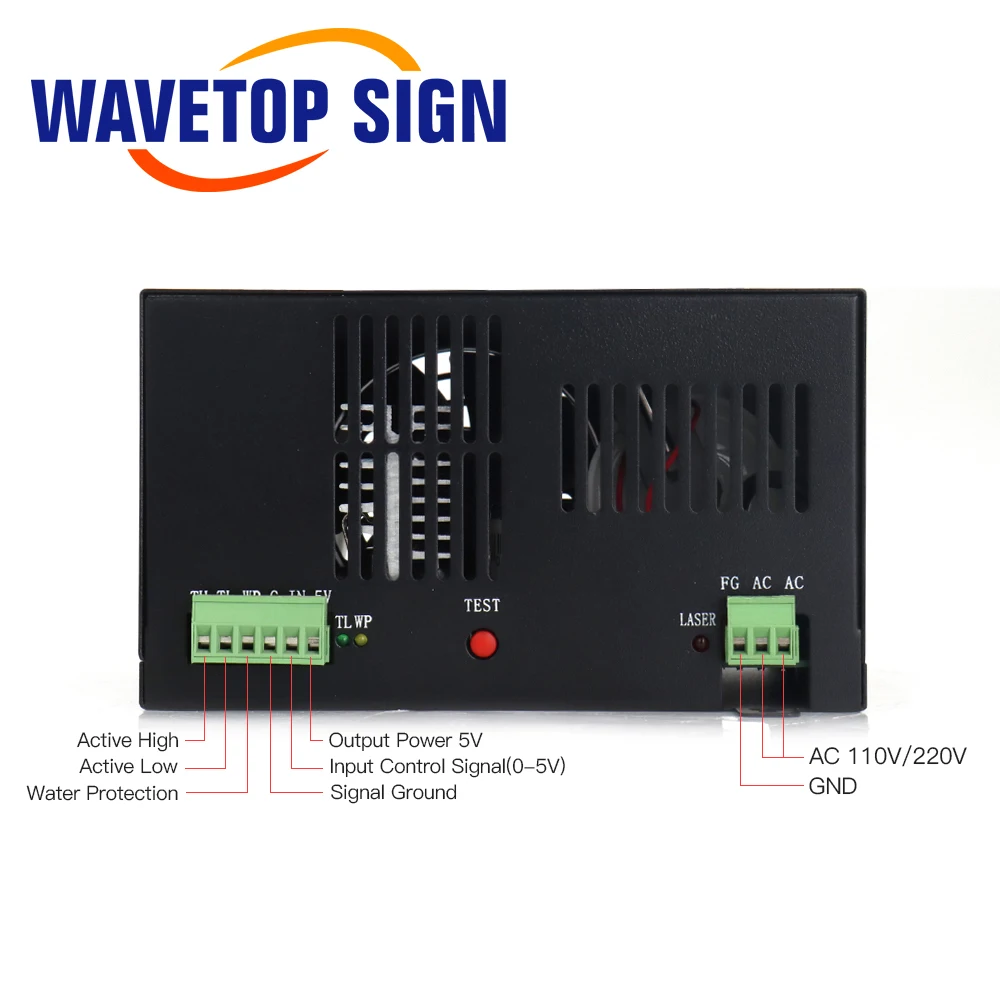 WaveTopSign 50 Вт CO2 лазерный источник питания HY T50 сочетающийся с лазерной трубкой