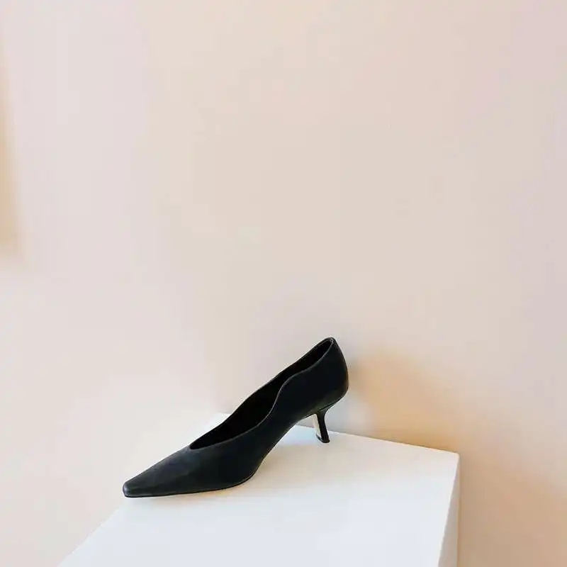 

Vichelo Hot 2021 ins genuine leather square toe high heels candy colors Korean street pretty girls dating basic women pumps L32