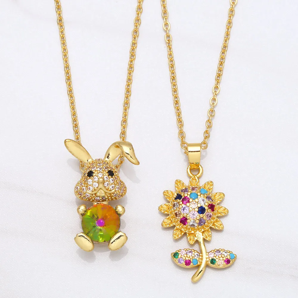 

WANGAIYAO new temperament all-match micro-inlaid color zircon sunflower sunflower necklace personality rabbit clavicle chain fem