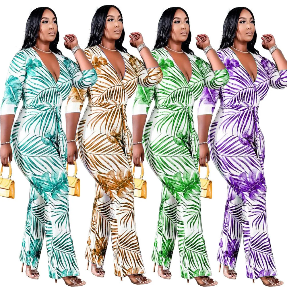 

Sexy Rompers And Jumpsuit Half Sleeve Printing Wide Leg Pant Casual Jumpsuit One Piece Overall Romper Elastic Women