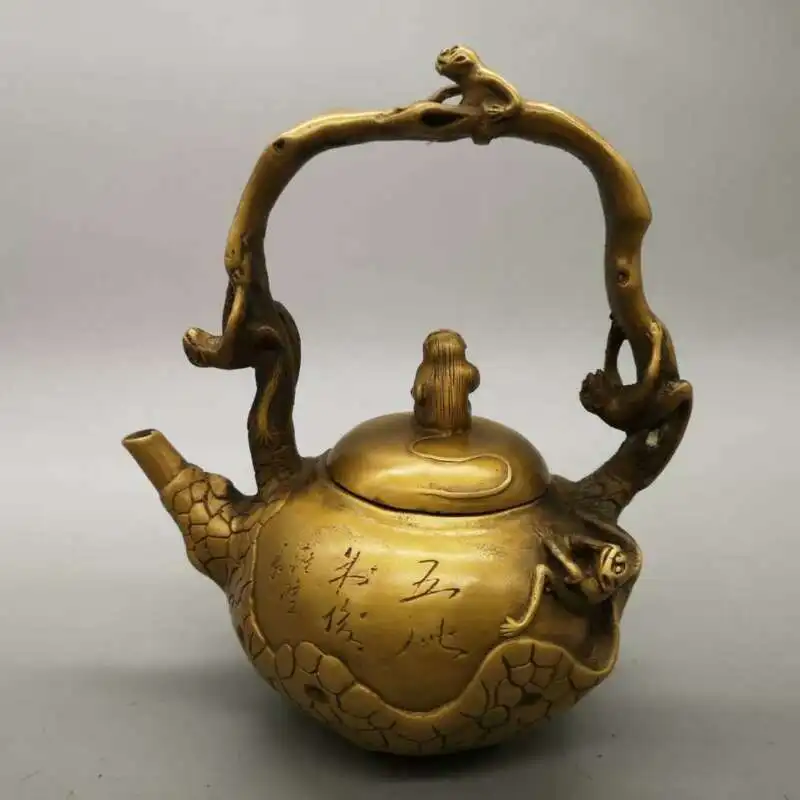 

Chinese Pure Brass Monkey Teapot Statue Ornaments