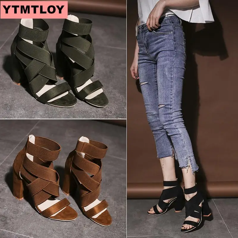 2019 дамские летние полые искусственная кожа стразы на толстом каблуке застежке