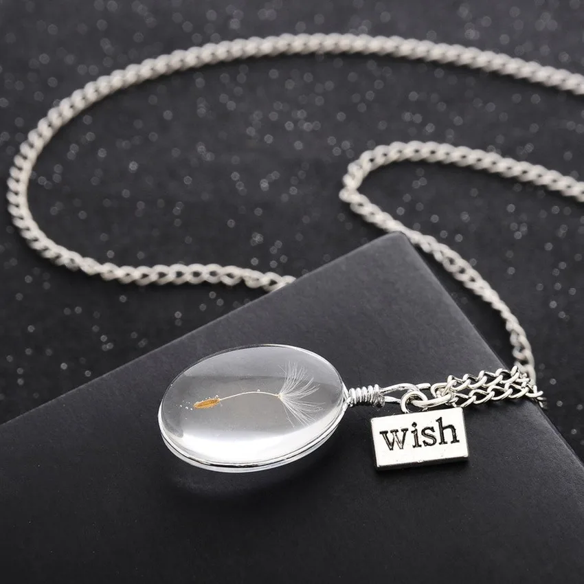 

Handmade Natural Dandelion Dry Flower Pendant Necklace Double Faced Time Gem Glass / Glass Ornament