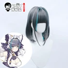  Парик HSIU для косплея по мотивам игры Azur Lane, чеширский парик HMS, темно-серый, смешанный, голубой, короткие волосы, синтетический парик + бесплатная Фирменная шапочка для парика