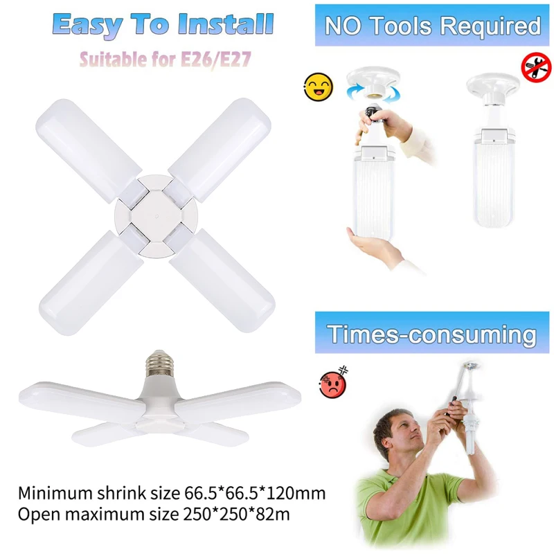 

Led Garage Lights Super Bright 30W Daylight Light Bulbs 3000LM Deformable Garage Ceiling LED Shop Lights Warehouse folding lamp