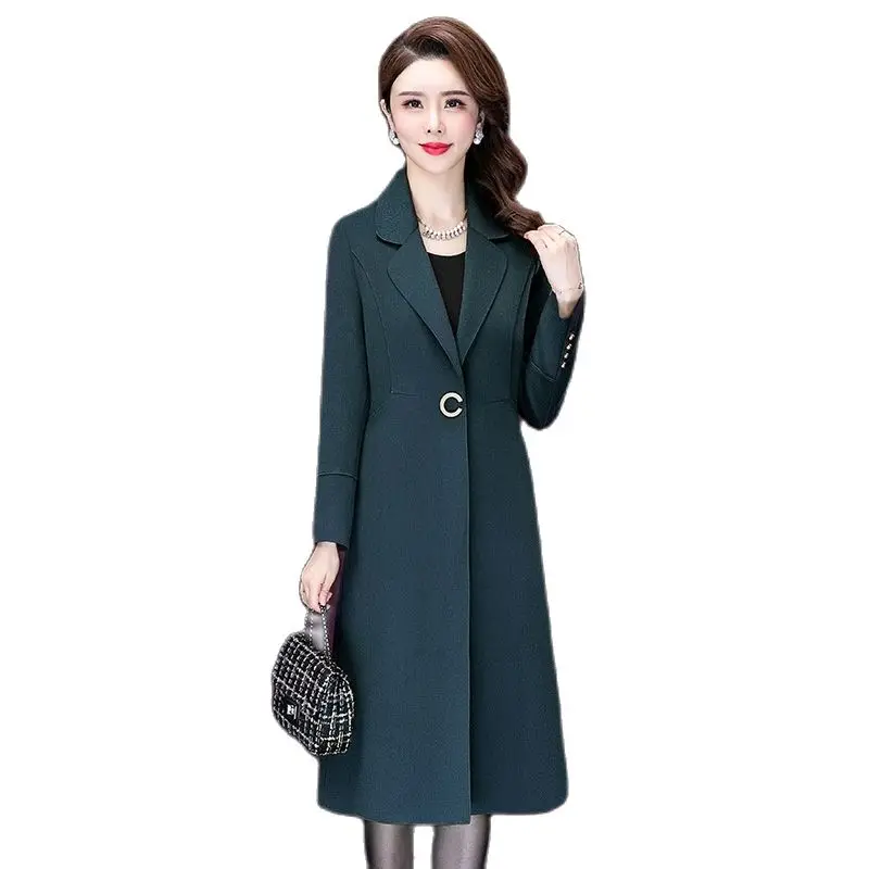 

Women Elegant Fashion Slimming Fit Coat For Autumn Spring Outwear Mother Simple Pattern Pure Color Long Cloak 5XL