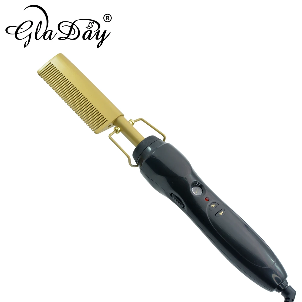 Новинка 2019 золотой выпрямитель для волос электрическая щетка быстрого