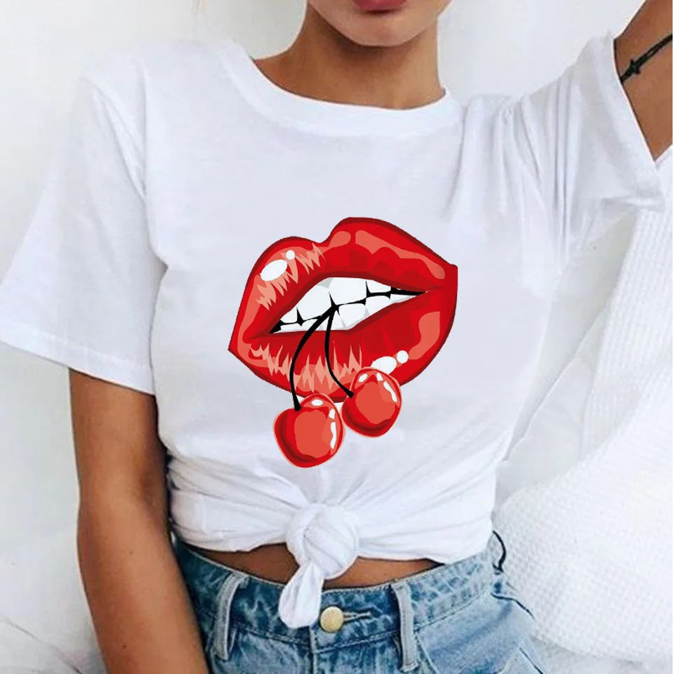 

Sexy Heart Red Lips Graphic Printed Women T-shirt Ladies Summer Fashion Tshirts Female Harajuku Casual Short Sleeve Tops Tee