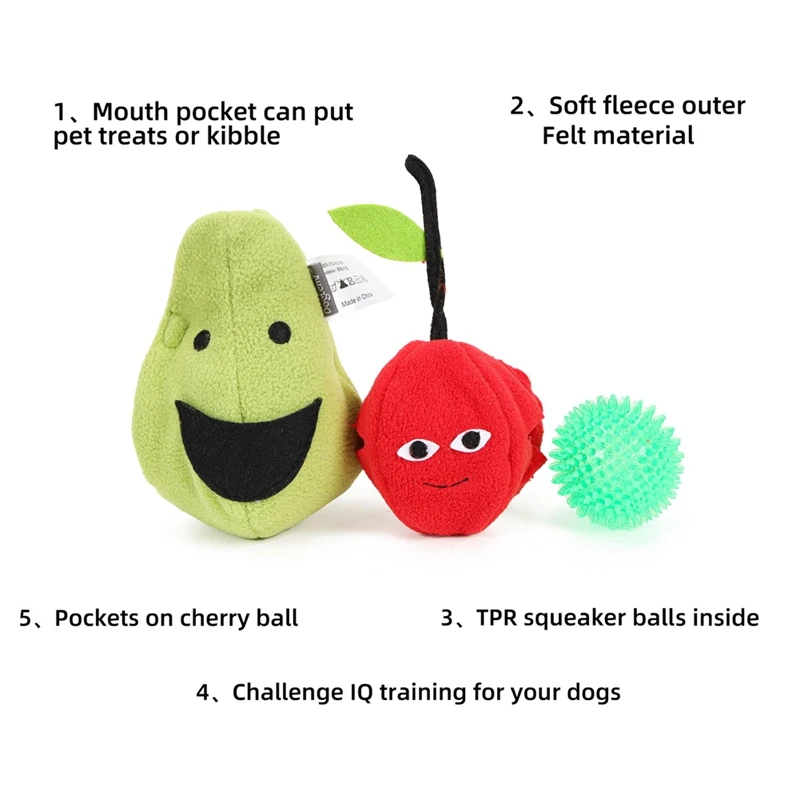 

Plush Cherry Shape Dog Toy Funny Chew Squeak Ball Toys Cute Puppy Interactive Toy Chew Molar Toy For Small Medium Large Dogs