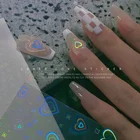 1 лист Аврора, лазер, сердце, наклейка для ногтей, 3D динамические стеклянные клейкие Слайдеры для ногтей, наклейки для маникюра, своими руками, металлический дизайн ногтей