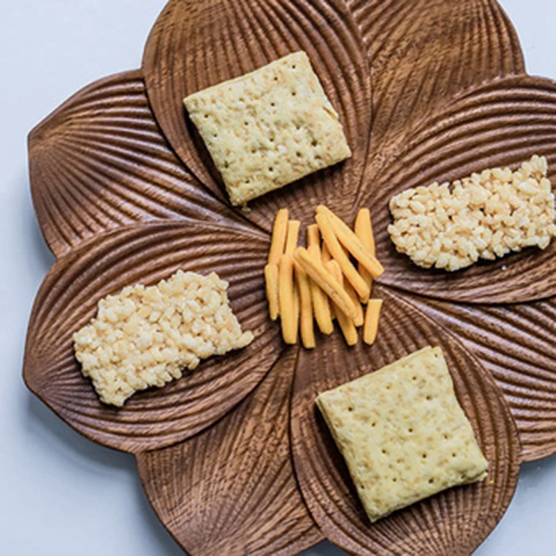 Wooden Tea Tray Creative Lotus-Shaped Nut Candy Walnut Afternoon Snack Plate Bowls | Дом и сад