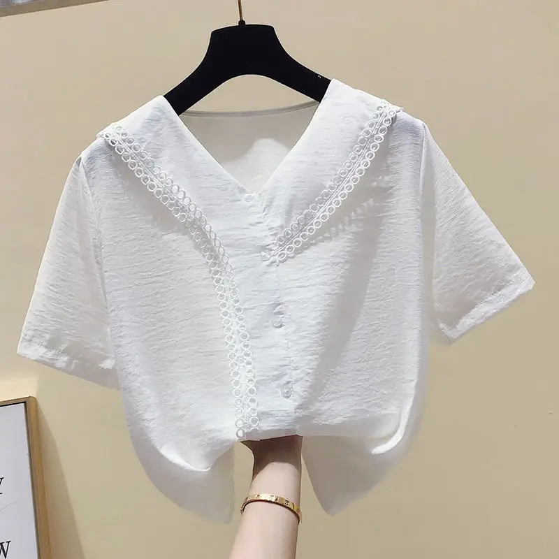 

European hot T-shirt V-neck Short Sleeve Chiffon shirt women's 2021 summer new shirt foreign style top cotton linen shirt