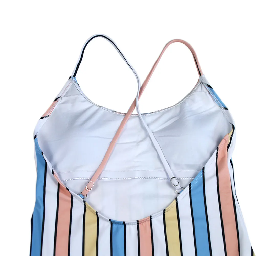 

Women Summer Colorful Striped Padded Push Up One Piece Bikini Lady Sexy Backless V-Neck High Waist Swimwear Monokini Swimsuit