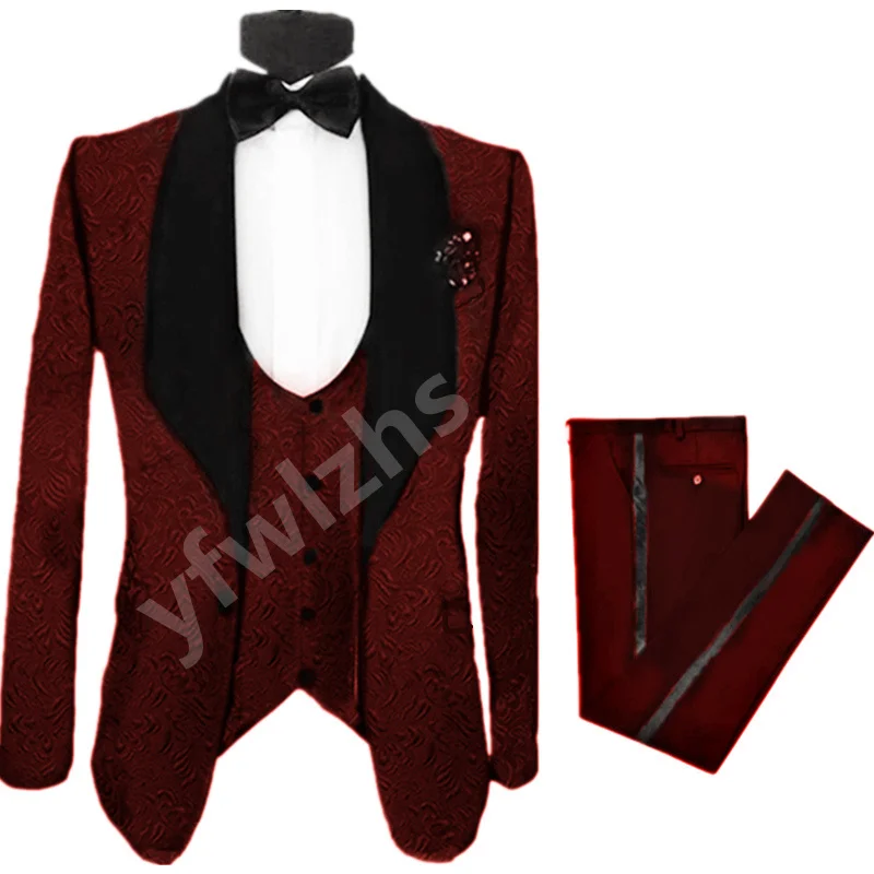 

Handsome Embossing Groomsmen Shawl Lapel Groom Tuxedos Men Suits Wedding/Prom/Dinner Best Blazer(Jacket+Pants+Vest+Tie) 280