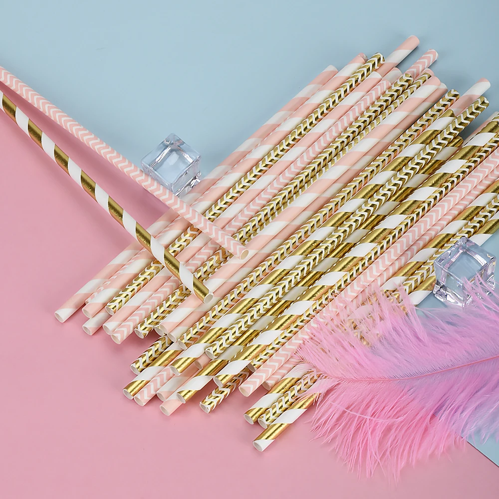 100 шт золотые розовые бумажные соломинки для детей на день рождения свадьбу