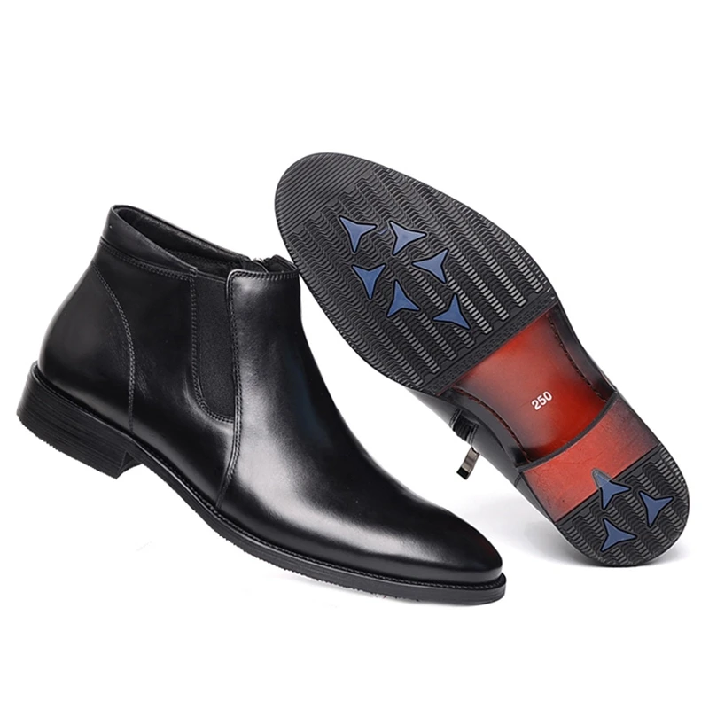 

Vintage Genuine Leather Formal Dress Man Chelsea Ankle Boots Pointed Toe Handmade Mens Cowboy Riding Shoes For Gentleman WF171