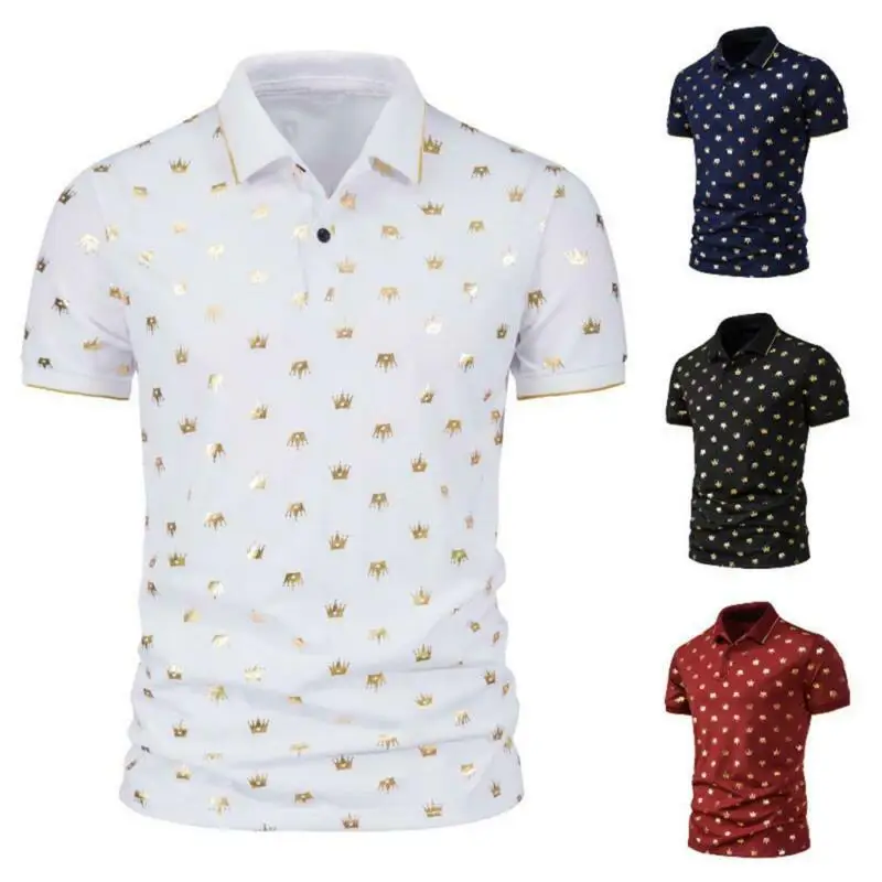 

Men Summer Casual Short Sleeve Lapel Collar T-Shirt Print Slim Shirts Tops