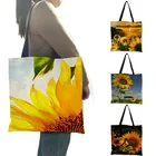 Складные многоразовые сумки для покупок для женщин, Льняная сумка-тоут с красивым принтом подсолнуха, школьные дорожные сумки на ремне