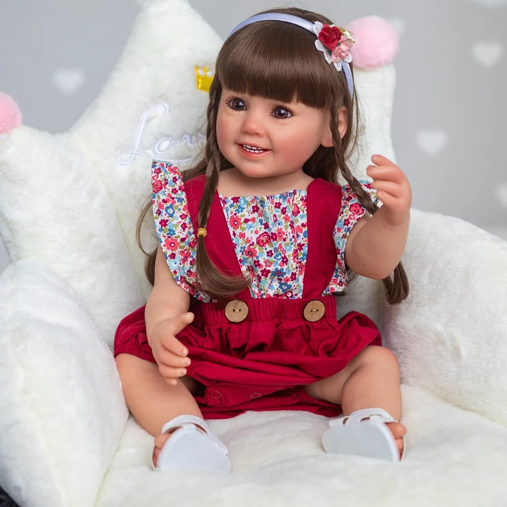 

55CM Full Silicone Body Reborn Baby Doll Girl Cammi Smile Face Soft Touch Hand Detailed Painting Bonecas Bebe Toys Kids