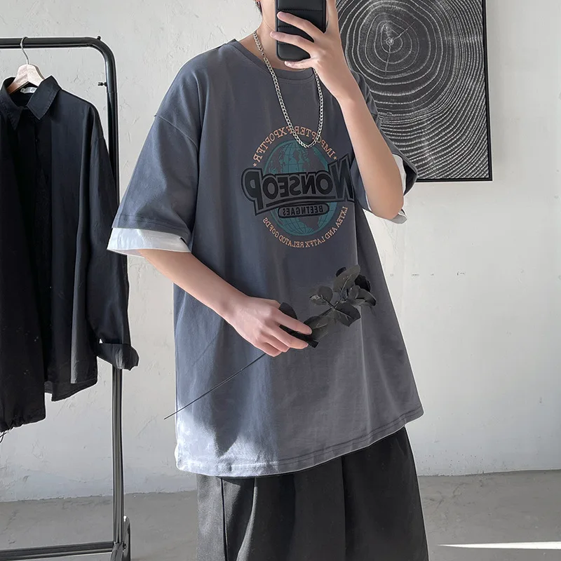 

Men Short Sleeved T-shirts Men's Summer Korean Casual Top Male Loose Letter Print T Shirt Plus Size S-5XL Oversize Men Clothings