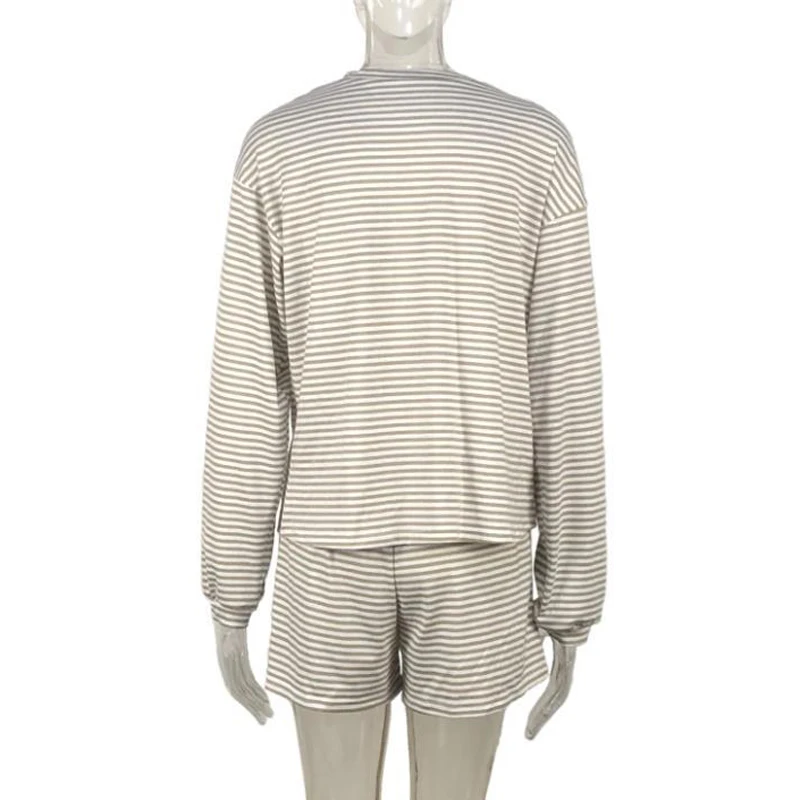 

Two Piece Outfits For Women Outfits Autumn Loose Striped 2 Piece Set Women Set Long Sleeve Shirt And Shorts Tracksuit Homewear