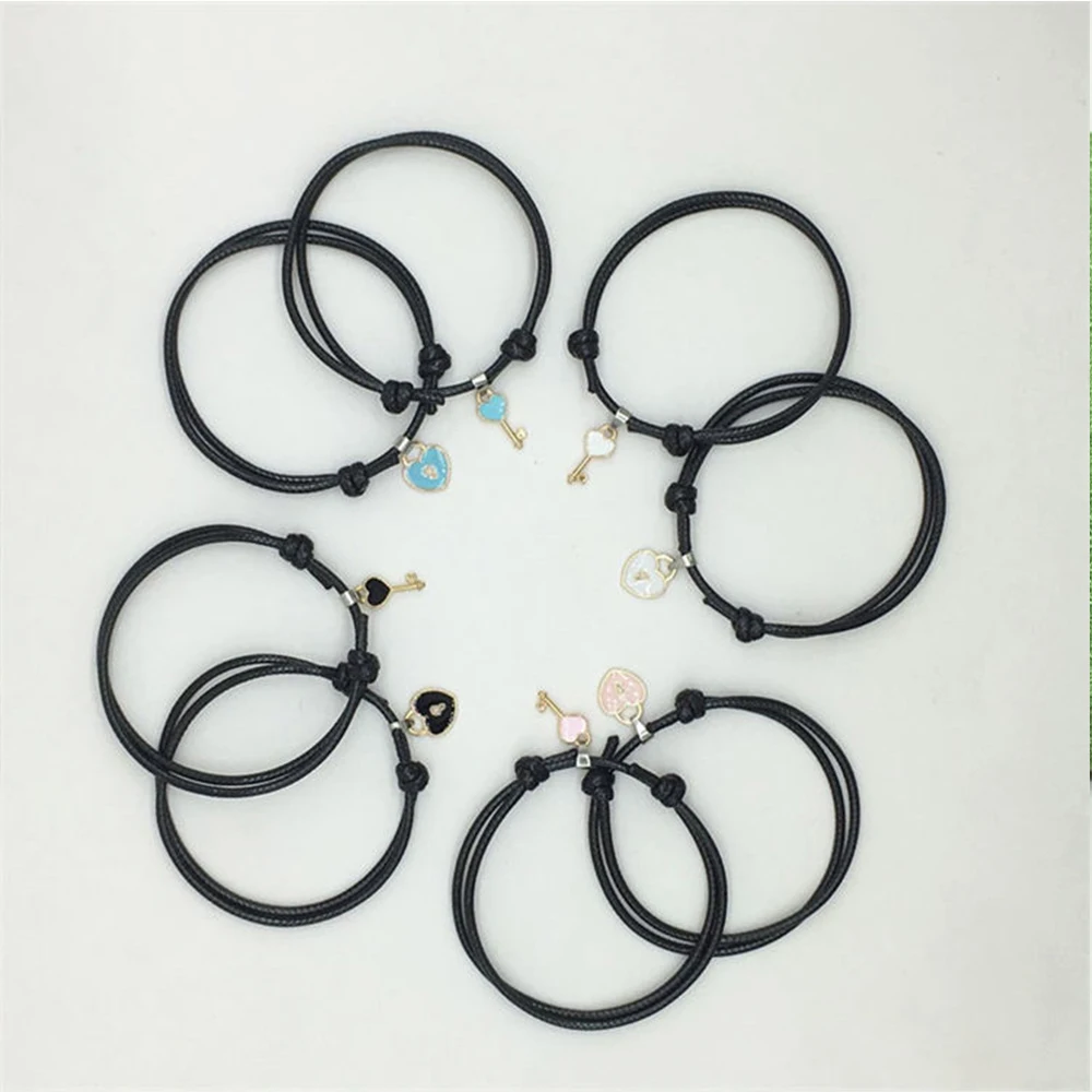

Weaving handmade leather love lock key couple girlfriend pendant bracelet Korean fashion trend bracelet for women 2020 hot sales