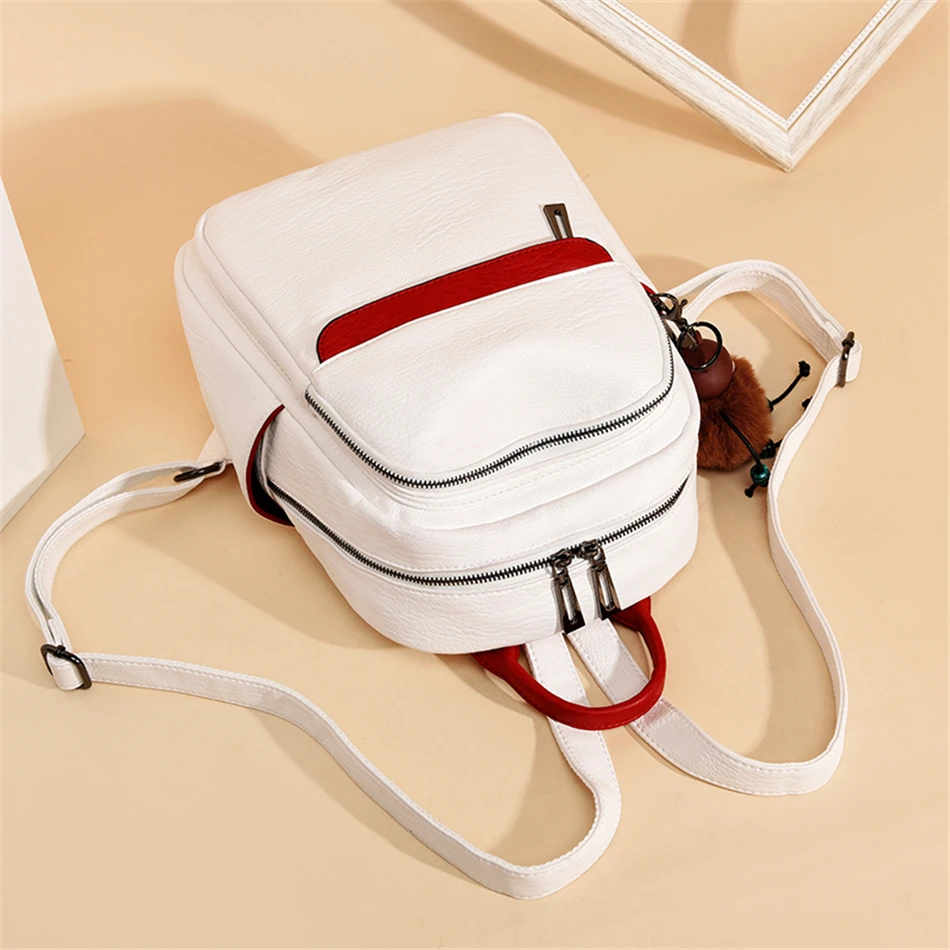 Новый простой женский рюкзак на молнии из мягкой кожи в студенческом стиле