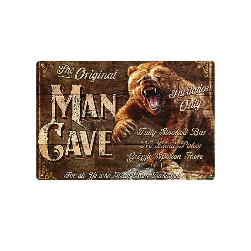 

Welcome To Man Cave Wild Animal Bear Deer Tin Sign Vintage Wall Metal Signs Decor Garage Man Cave Room Poster Tinplate Plaques