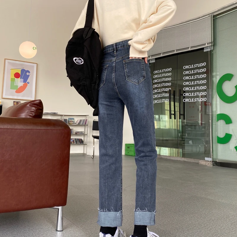 

Lucyever Fashion Korean Wide Leg Jeans Womens 2021 Spring New Pockets High Waist Denim Pants Woman Loose Casual Jeans Mujer