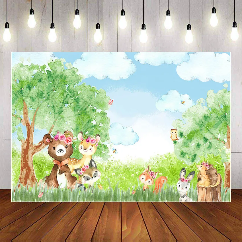 Mehofond фотографии BackgroundWoodland Животные День рождения джунгли детского дня акварель