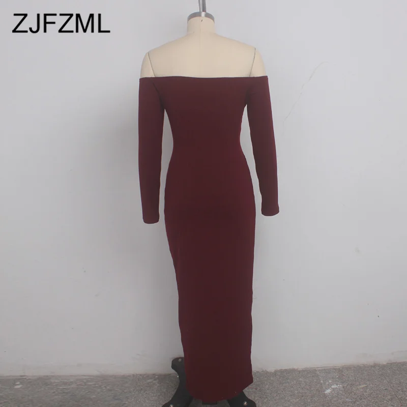 

Backless Slash Neck Sexy Bandage Dress Women Long Sleeve Belt Skinny Package Hip Dress Empire Solid Bodycon Party Causal Dress