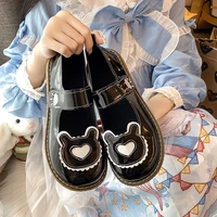 kawaii lolita shoes lovely bear patchwork zapatillas mujer girls mary janes pu japanese style student footwear sweet shoes woman
