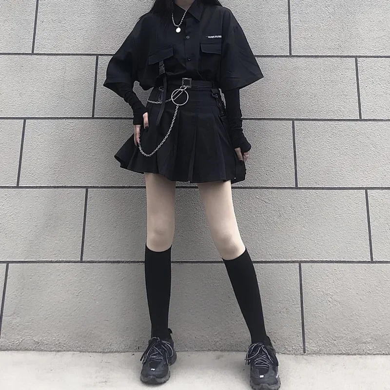 

Single / set summer Korean versatile dark loose BF shirt top women fashion two piece set skirt jupe dropshipping
