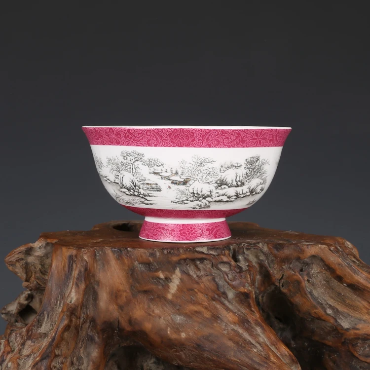 

Qing Dynasty Qianlong Ink Color Snow Scenery Bowl Antique Antiques