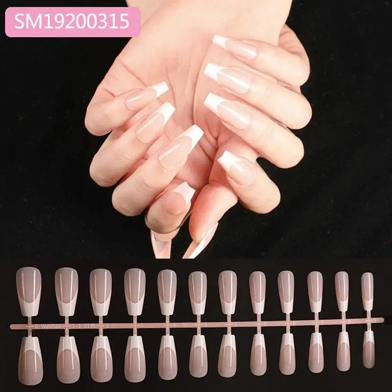 Классические французские ногти средние Натуральные Искусственные квадратные