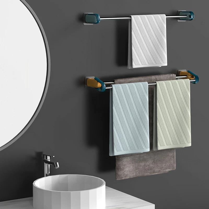 Double Towel Holder Bar Bathroom Tower Rack Stand Wall Hanging Mounted Stainless Steel Self No Drilling Adjustable Adhesive |