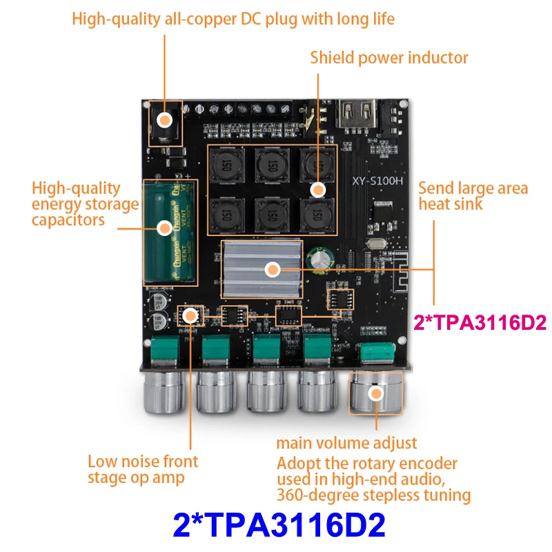 2*50 Вт + 100 эквалайзер Bluetooth 5 0 TPA3116D2 усилитель мощности сабвуфера плата класса D для