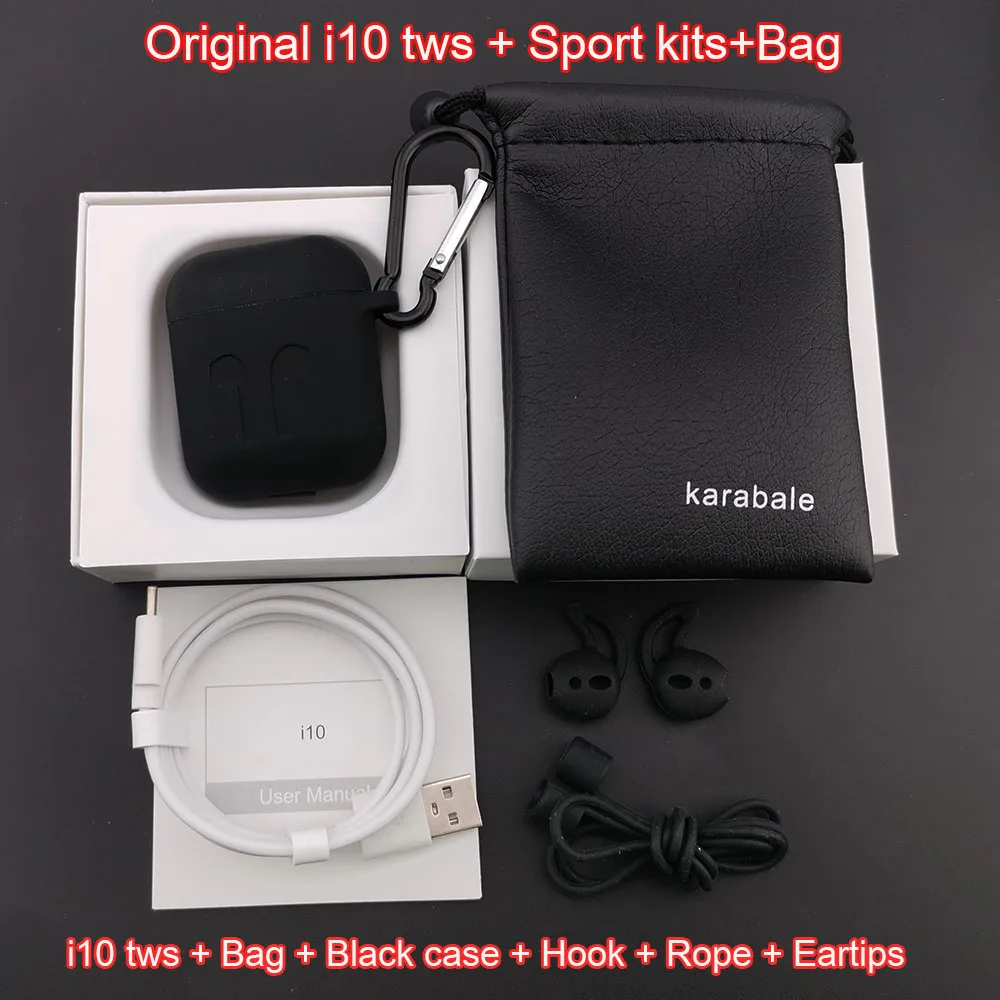i10 black all set i10 TWS, беспроводные Bluetooth 5,0 наушники, Автоматическое включение/выключение, Беспроводная зарядка с HD микрофоном для iPhone, Android - Цвет: i10 black all set