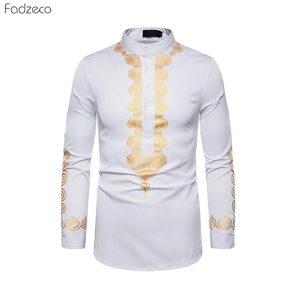 Fadzeco Африканская рабочая одежда Дашики новинка 2019 Мужская футболка с воротником